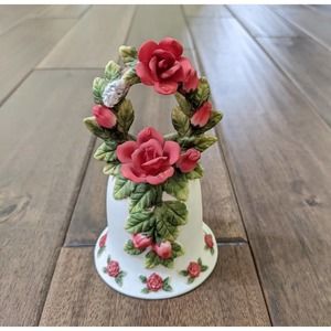 Seymour Mann red roses flower porcelain bell antique vintage bells